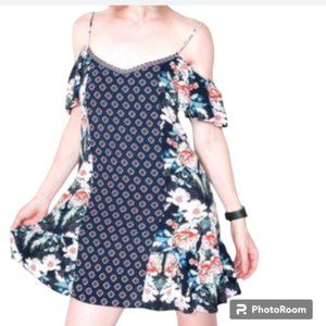 Xhilaration Floral Mini Cold Shoulder Dress Size XL